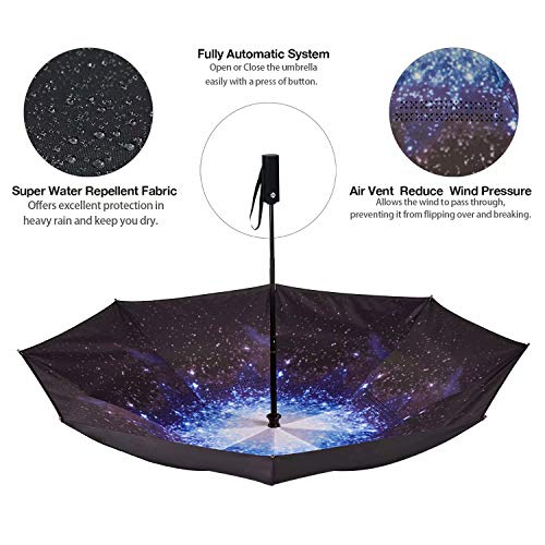 Viwinvela Inverted Automatic Umbrella Double Layer Windproof Reverse Folding Umbrella For Car Travel Men Women Starry Sky #TOP3
