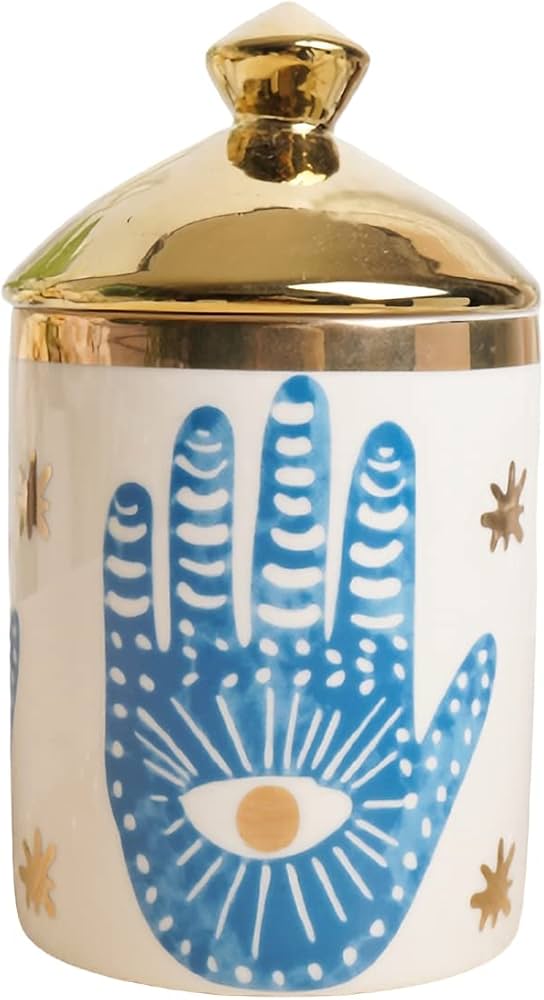 Big Eye Aromatherapy Candle Jar With Lid Ceramic Makecup Cotton Swab Holder Home Deocrative Bottler, Home Fireplace Kitchen Dining Decor For Living Room Knick Knacks Candle Holder