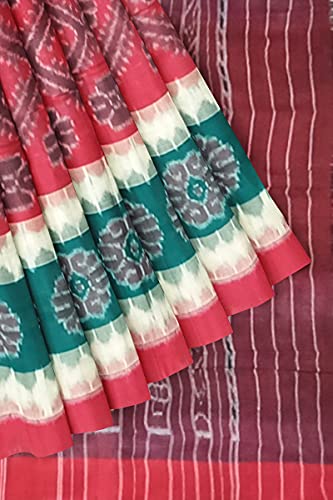 Image of Odisha Sambalpuri Handloom Ikat Women's Cotton Saree, Odisha Handloom Handmade Pure Cotton Khandua Saree, Ikkat Orissa Traditional Handloom Saree Without Blouse
