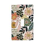 Mid Century Boho Floral Light Switch Cover 1 Gang Wall Plate Single Toggle Switch Plate Covers, Flower Tropical Leaves Decorative Wall Plates for Light Switches, 4.50 x 2.76 Inch