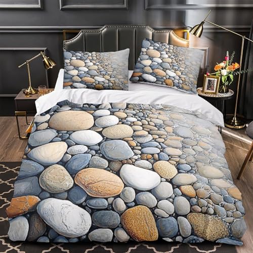 Parure de lit galets 3D ultra douce en microfibre résistante fermeture éclair - 2