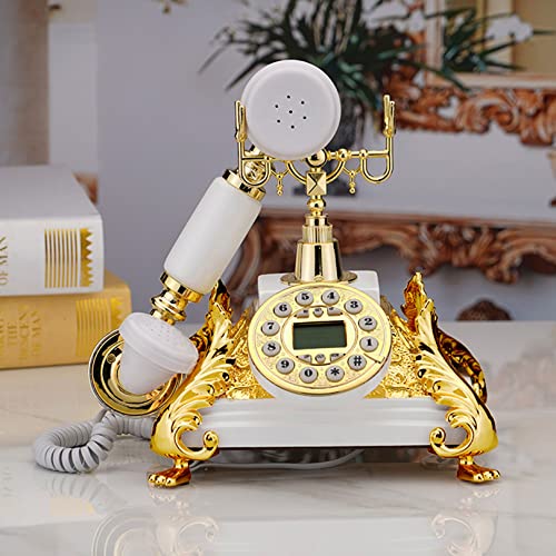 AMZOPDGS Teléfono Antiguo, teléfonos fijos Retro Vintage, teléfono Fijo de Escritorio para el hogar, Hotel Estrella, galería de Arte, Resina, Blanco