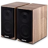 auna - Linie 501 BS-WN, Regallautsprecher, Lautsprecher-Boxen, HiFi-Boxen, Lautsprecher-Paar, 2-Wege-System, 10cm (4")-Mitteltöner mit Phase-Plug und 2,5 cm (1")-Hochtöner, 100 Watt max, walnuss