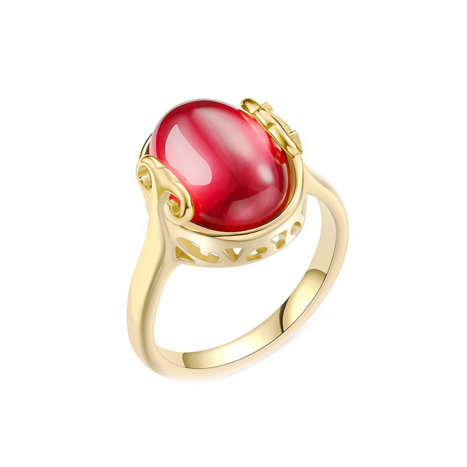 Bague de Fiançailles Femme Or, Alliance de Mariage Titane Cornaline Ovale Creuse Vintage Alliance Bague