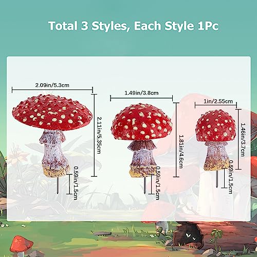GORGECRAFT 3PCS Garden Red Mushroom Decor Glowing Mushrooms Statue in The Garden at Night Yard Pathway Landscape Lawn Halloween Christmas Decorations Plant Pots Accessories Outdoor - Image 2