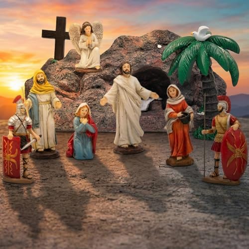 RattanView 10 Pcs Lighted Easter Resurrection Scene Set Light up