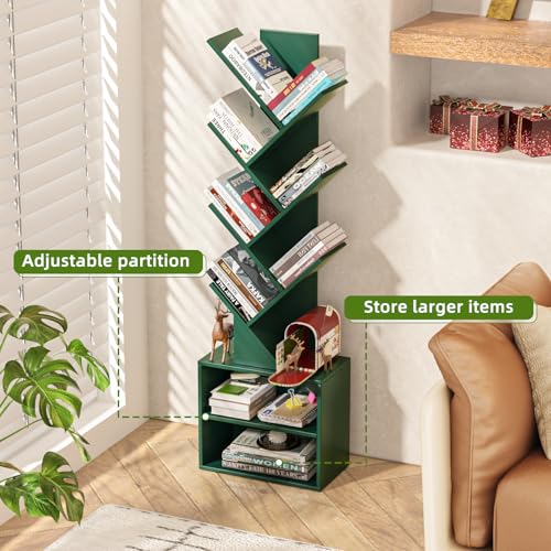 SHEEPAM 10 Tier Tree Bookshelf,Christmas Green Bookcase for Narrow Space, Storage Organizer Floor Standing Bookshelves for Books, Tall Book Case for Home Office, Living Room, Bedroom — view 4