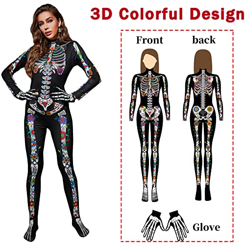 Joyful Start 3D Women'S Skeleton Costume Halloween Sugar Skull Costume Halloween Women Skeleton Bodysuit Jumpsuit Dia De Los Muertos Costume Woman L thumb #4