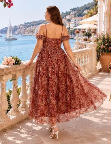 Image of EYWOL Plus Size Formal Wedding Guest Cocktail Party Floral Dress with Slit