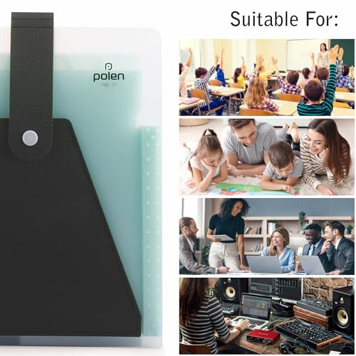 Image of Polen 13-Pocket Expanding File Folder with Handle Straps, Transparent Accordion Document Organizer with Heart-Cut Front Pocket for Certificates, Bills, Receipts & Office Documents.(Green)