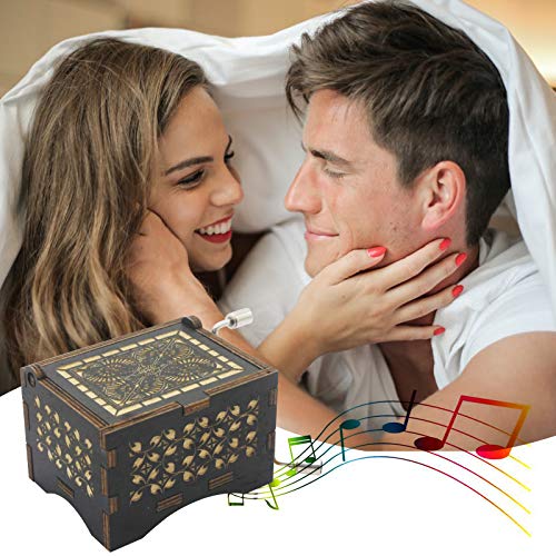 Can't Help Falling In Love Wood Music Box, Antique Engraved Musical Boxes Case For Love One Wooden Music Box - Gifts For Lover, Boyfriend, Girlfriend, Husband, Wife (Black) #TOP5