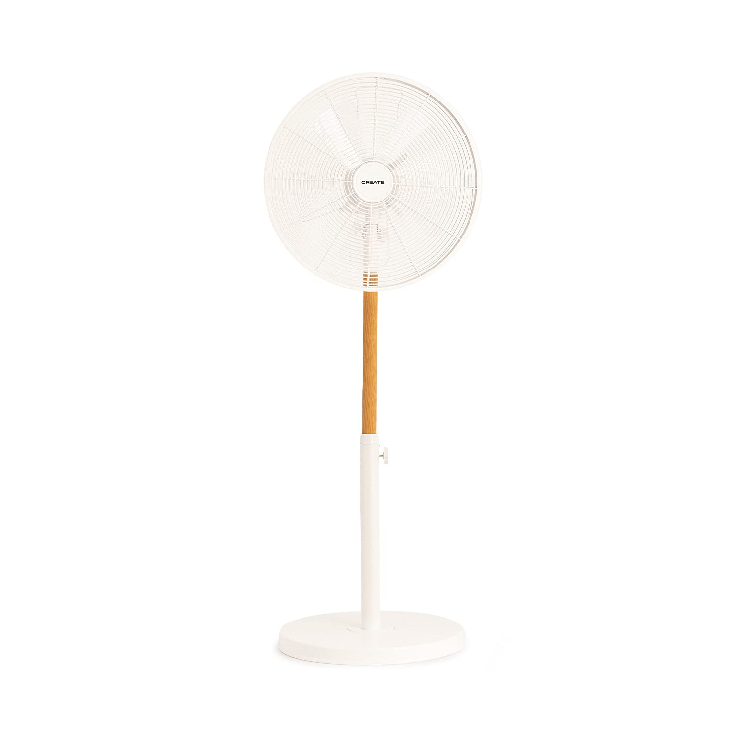 CREATE / AIR STAND WOOD/​Ventilateur sur pied oscillant blanc cassé / 50W, hauteur réglable et ajustable, 3 vitesses, système de sécurité, Ø40, moteur en cuivre