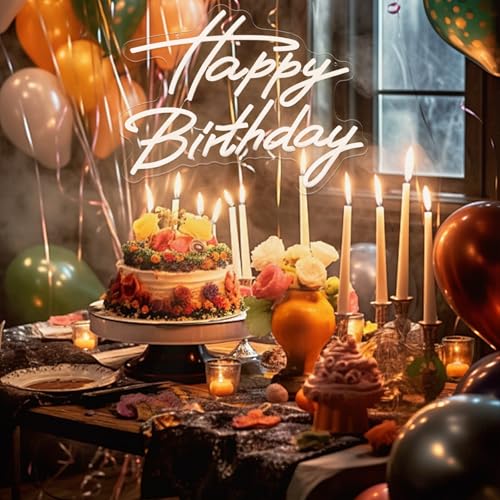 Image of Goneons Happy Birthday Neon Sign for Wall Decor, Happy Birthday Led Sign for Backdrop with Dimmable Switch, USB Powered LED Happy Birthday Sign for Biryhday Party Decoration(Warm White,16.5 inch x 12.2 inch)