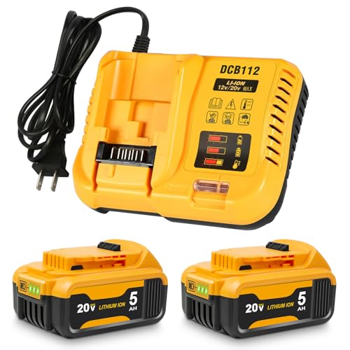 TeenPower Upgraded 20V 5.0Ah Battery Replacement for Dewalt 20v Battery 2Pack with DCB112 Charger Combo Set