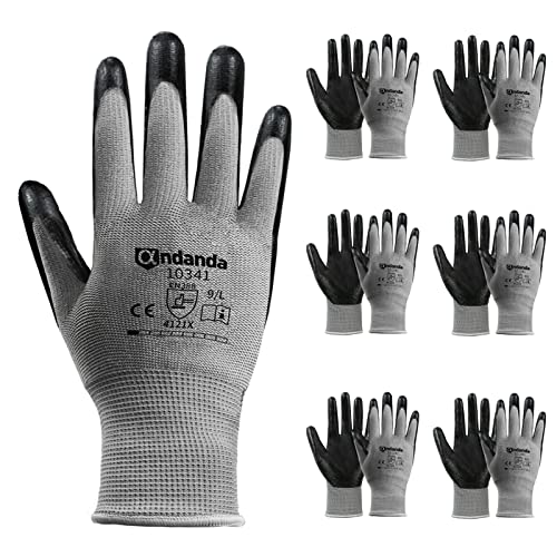 ANDANDA Guantes de Trabajo,proporcionan revestimiento antideslizante,revestimiento de nitrilo, guantes protectores,para almacenamiento,logística,etc,Talla L,6 pares
