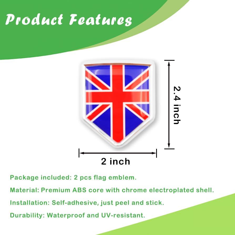 Image of Newperlite United Kingdom UK British Flag Decal Sticker Car Emblem Union Jack Flag Car Decoration Accessories Chrome Shield for Truck Vehicles Cars, 2 Pack