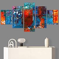 SIGNWIN 5 Panel Canvas Wall Art Modern Art Abstract Brushstroke Closeup Expressionism Expressive Modern Multicolor Oil Painting for Home Decorations Ready to Hang - 60