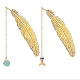 Vintage Metal Feather Bookmarks,2 Pcs Beautiful Page Markers,Secret Santa Gifts Christmas Stocking S