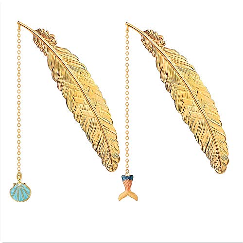 Vintage Metal Feather Bookmarks,2 Pcs Beautiful Page Markers,Secret Santa Gifts Christmas Stocking Stuffers,Graduation Gifts Birthday Pretty Gift For Women Girl Kids Readers Teacher Mom #TOP29