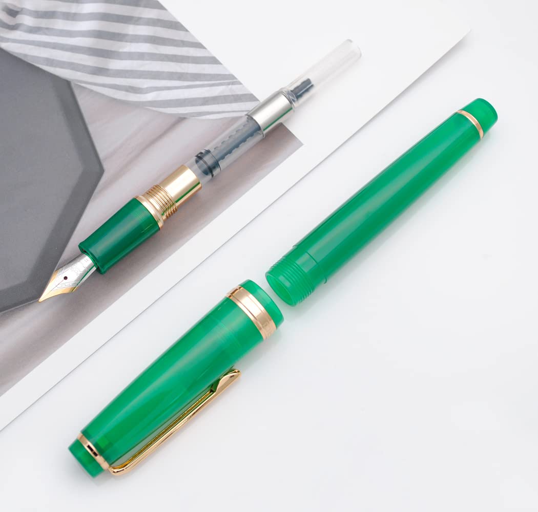 JINHAO 82 Celluloid Fountain Pen Acrylic Ink Pen with Ink Converter (Fine Nib, Gold Clip-Transparent Turquoise Green) - Image 4