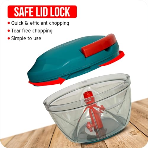 Image of TEKCOOL Multipurpose Plastic Vegetable Chopper Cutter 3 Blades for Effortlessly Chopping Vegetables and Fruits for Your Kitchen, Pool Green (470 ML);