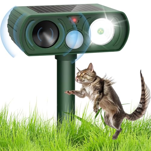 Répulsif Chat Extérieur Ultrason avec LED Solaire & Étanche IP65 pour Jardin Cour Terrasse Anti Chats, Chiens, Oiseaux, Rongeurs