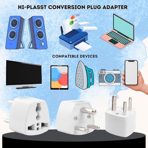 Image of India Converter Plug 3Pin (Pack of 3) World (USA, UK, Canada, Europe, and More) to India Travel Adapter Plug -Type D Adaptor Plug Socket Perfect for Foreign Devices to use in India