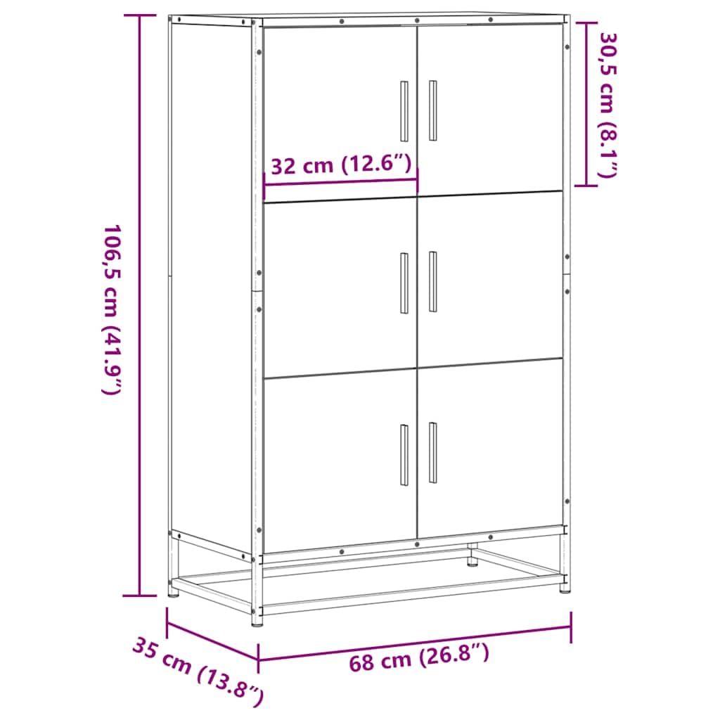 vidaXL Aparador Alto Madera de ingeniería y Metal Sonoma 68x35x106,5cm