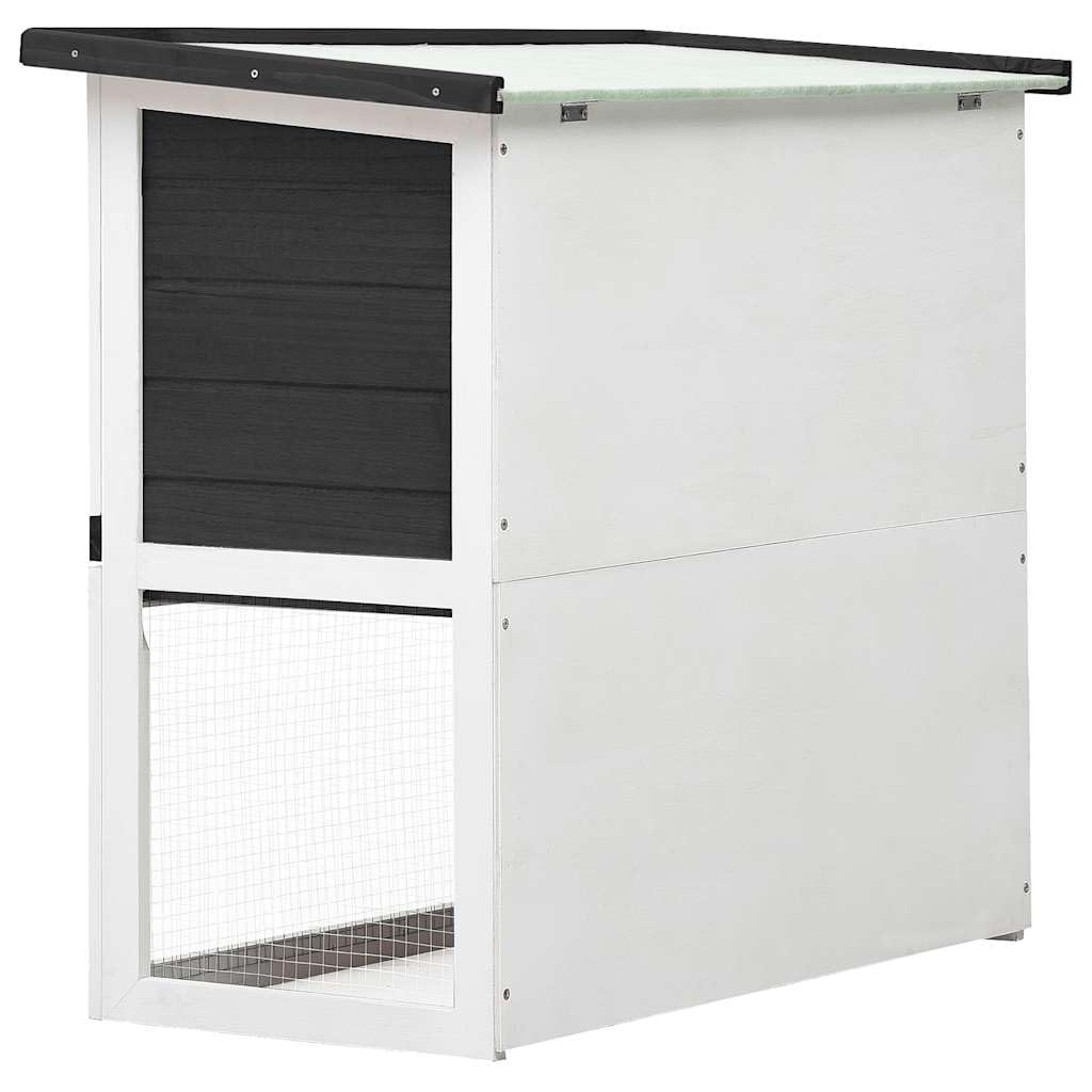 Kaninchenstall Holz Kleintierstall Grau Weiß Hasenstall mit Rampe und ausziehbarer Schublade Kleintierkäfig zweistöckig für Hasen Meerschweinchen Outdoor Indoor 90x45x80 cm