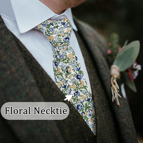 Image of Luckyvestir Mens Tie, Floral Neck Tie, Skinny Ties for Men 2.56'', Flower Printed Cotton Neck tie for Wedding Business Groom