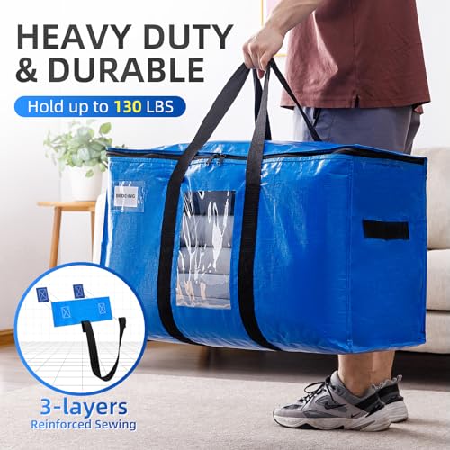 Image of TAILI Extra Large Moving Bags, 2 Pack Blue Heavy Duty Totes For Storage with Visible Window, Wrap Around Handles, Storage Bags for Space Saving, Alternative to Moving Boxes