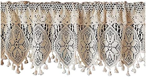 Retro Crochet Curtain Valance for Kitchen Curtains Short Window Panel Boho Curtain Tiers for Coffee Decor Rod Pocket Farmhouse Short Curtains for Room Divider Short Curtain ( Color : A , Size : 68x120