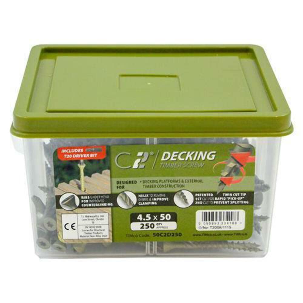 TIMCO C2 Decking Screws TX20 CSK GRN Range - 4.5 x 50mm - Tub of 250, Green - Image 3