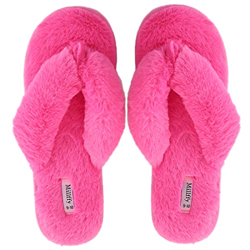 Millffy Fuzzy Fluffy Open Toe Slippers for Summer Warm Comfy flip Flop Slippers for Women Slip on