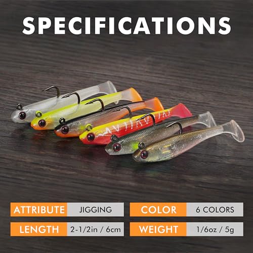 Image of TRUSCEND Shadtale Easy Catch Soft Fishing Lures with BKK Hooks - Trembly Sinking and Vibrating Swim for More Bites, Pre-Rigged Swimbaits for Bass, Trout, Crappie, Walleye, Freshwater Saltwater Fishing