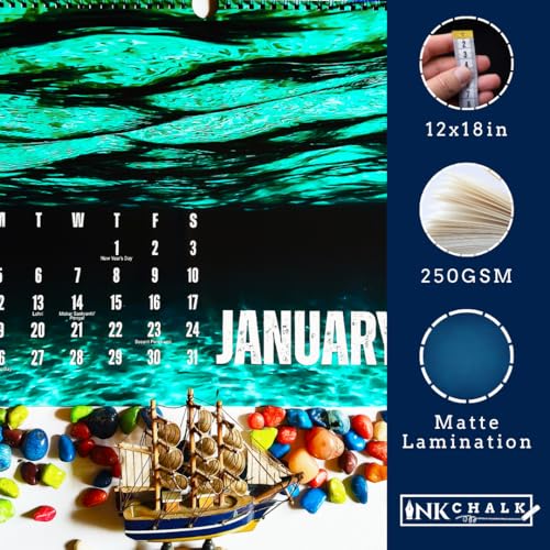 Image of 12 inchx18 inch Under The Sea 2026 Wall Calendar | Landscape Glossy Calendar | Ocean Photography | Modern Minimalist Layout | Wiro-Bound | Indian Holidays Marked | Gloss Laminated