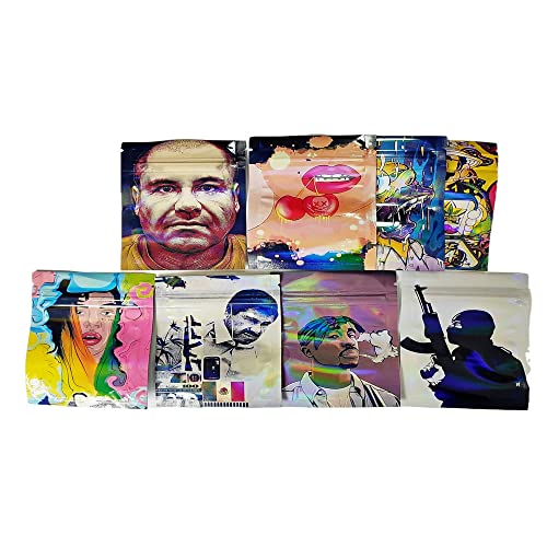 Lijintaokui 120 Count 7x10 cm (2.76 x3.94 ) Zip Lock Pouches Aluminum Holographic Bags With Windows for 0.5g 1g 1.5g 2g 2.5g 3g 8designs