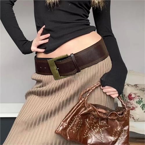Decorative Belt Vintage Brown Metal Buckle Women Belts Accessories Waistband Wide Belt Sashes Leather for Country Concert Outfit2