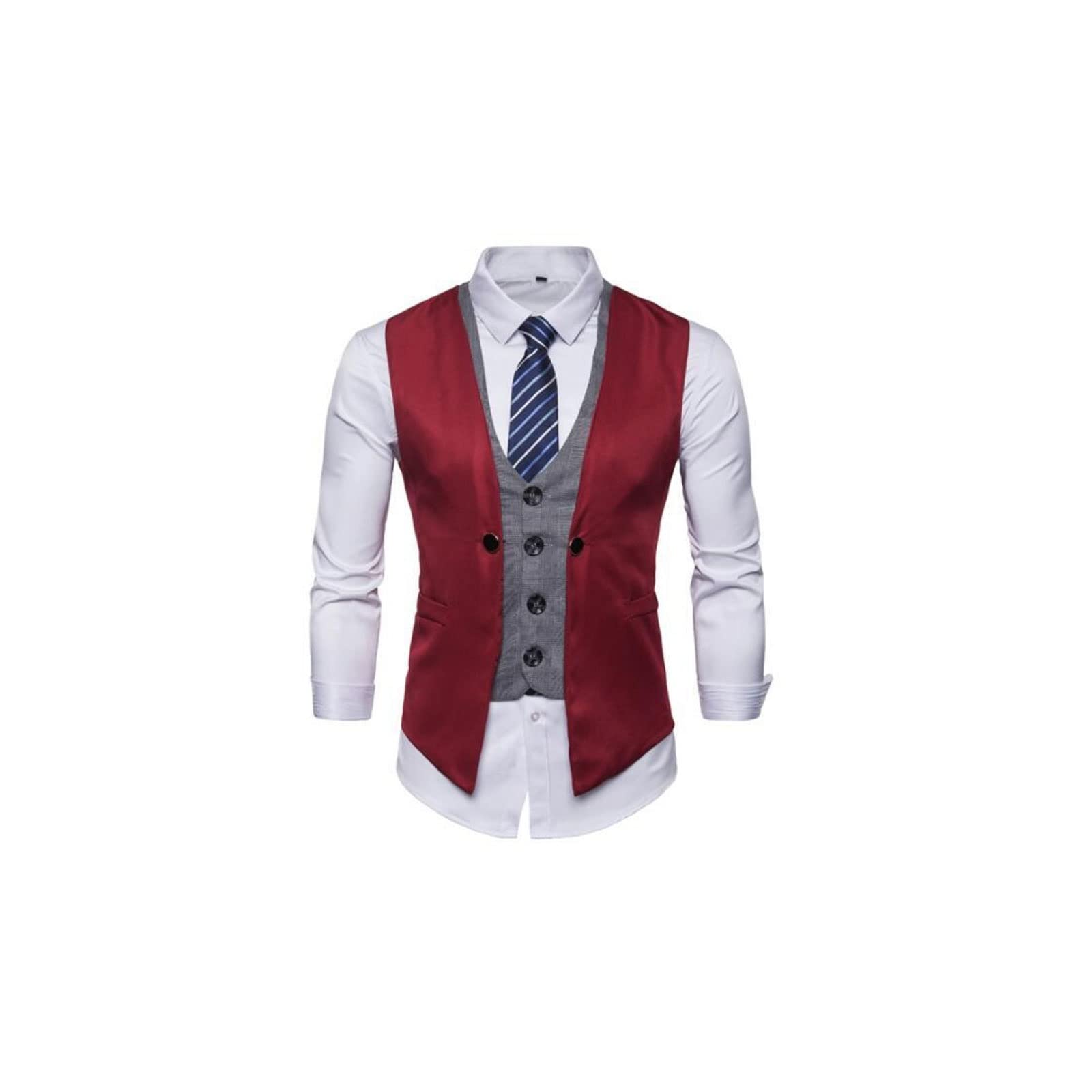 ZADIKOMen's Waistcoat, Mens Formal Vest Red Waistcoat Casual Business Jacket Party Dress Men Gilet Homme Retro (Size : XXXL)