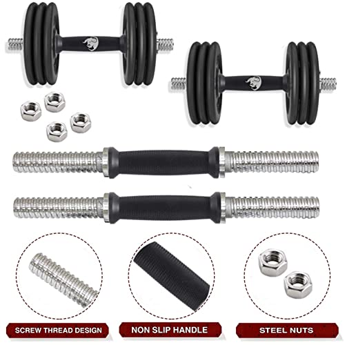 Image of BULLAR Rubber Weight Plates 14 inches Steel Dumbbells rods 25mm Gym Equipment Set for Home Workout, Home Gym kit Rubber Plates Combos (15 kg Rubber Dumbbell Set)