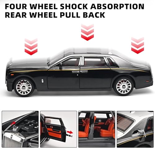 Image of LONGMIRE Rolls Royce Phantom Model Car 1:18 Scale Alloy Metal Pull Back Die-cast Toy Vehicle with Openable Doors Light and Music for Kids and Boys