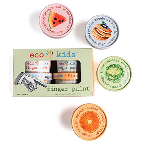 Image of Eco-Kids Finger Paints (4-Pack) - Four Vibrant Colors Made with Organic Fruit & Vegetable Extracts – Washable, Safe, & Non-Toxic – Kids Art Set For Crafts, School, Home, & Gift - Made in USA – Ages 3+
