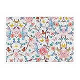 DMORJ Romantische ausgefallene Fußmatte mit Blumenvögeln, Schmetterlingsmuster, PVC Fußmatte, 60 x 39 cm, rutschfeste Matten, verschleißfest, langlebig, sicher