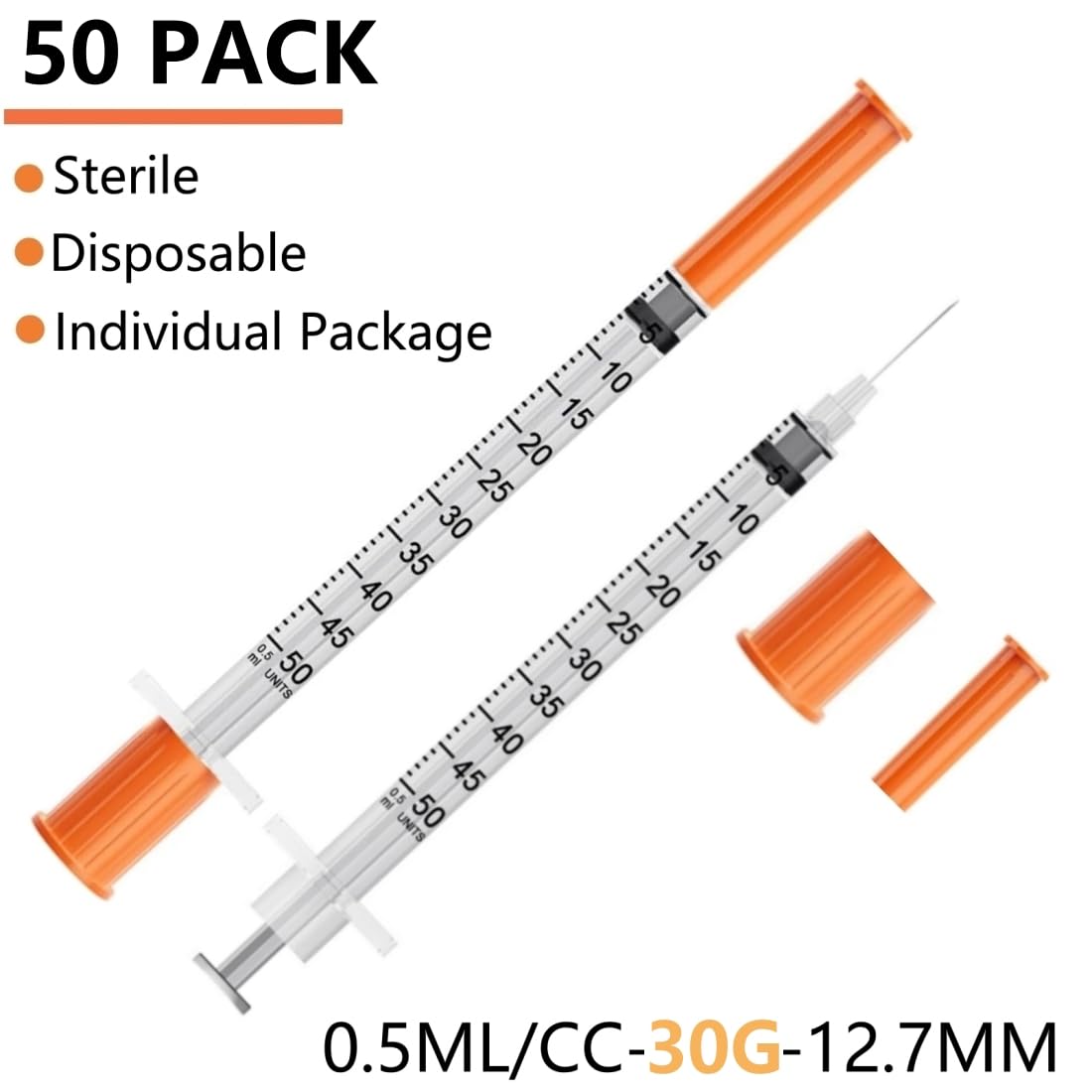 50 Pack - 1/2 ml 30G 0.5 inch(12.7mm) Sample Dispensing Syringe Tool for Industrial research, Science Lab, Household Measuring Supplies — Amazon image 3