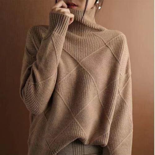 Women Cashmere Turtleneck Sweater,Lady Cashmere Blend Loose Warm Sweater Turtleneck Long Sleeve Tops2