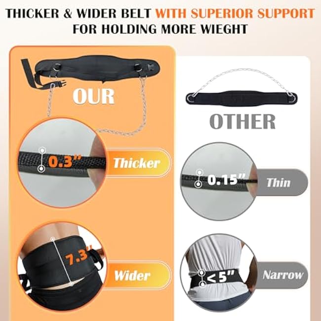 Dip Belt - 3IN1 Versatile Weight Lifting Belt,Thicker and Widerer Lifting Belt with Superior Support for More Weight, Adjustable Hip Thrust Belt with Fixed Buckle for Secure Hold