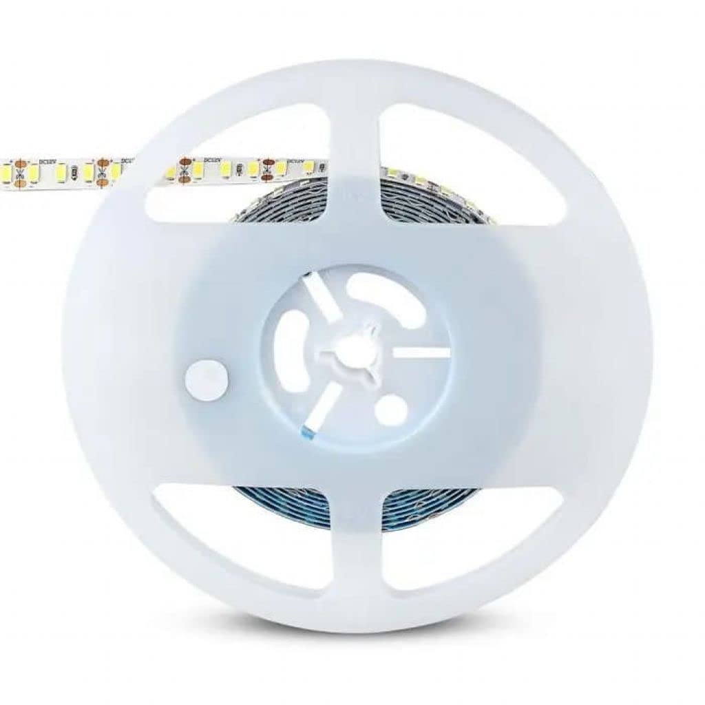 V-TAC Tira LED bobina de 5 metros 20 W por metro cinta luminosa SMD 5730 Color de la luz blanca fría 6500 K para interior con tira adhesiva, alimentada a 12 V.