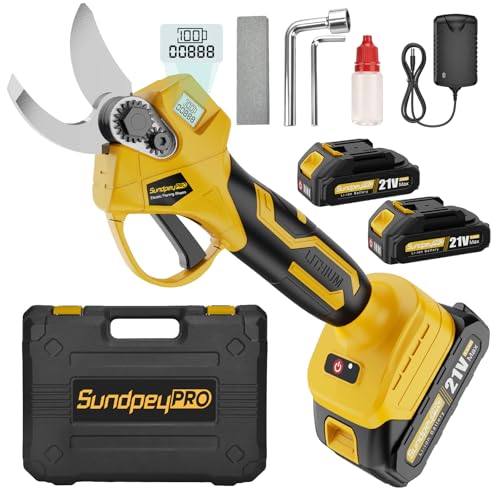 SundpeyPRO Elektrische Akku-Astschere Max 30mm Kabellose Akku-Gartenschere mit Bürstenloser Motor 2 x 2.0Ah-Akkus LCD Display Tragetasche 21V Astschere-Akku für Garten Obstgarten Baumzweige Höfen