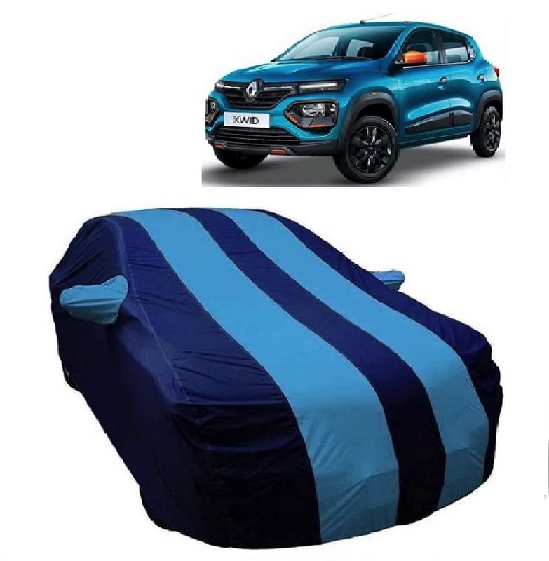 Image of Carigiri Sky Blue and Navy Blue Car Body Cover for Renault Kwid(Triple Stitched,Mirror Pocket)(Models-2015, 2016, 2017, 2018, 2019, 2020, 2021,2022)