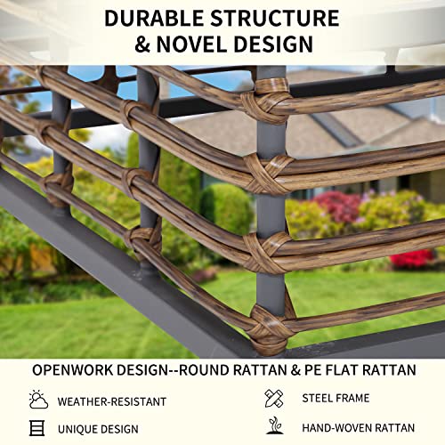 Essential Lounger 6 Pieces Sectional Outdoor Patio Furniture Set, Outdoor Modern Rattan Conversation Set With Olefin Cushions And Coffee Table, Wicker Sofa With Umbrella Hole For Garden, Poolside #TOP3